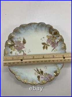 M Redon Limoges Floral Scalloped Plates 6 1/4 Blue/Gold/Pink Set of 6
