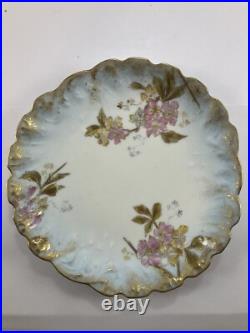 M Redon Limoges Floral Scalloped Plates 6 1/4 Blue/Gold/Pink Set of 6