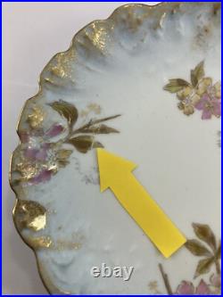 M Redon Limoges Floral Scalloped Plates 6 1/4 Blue/Gold/Pink Set of 6