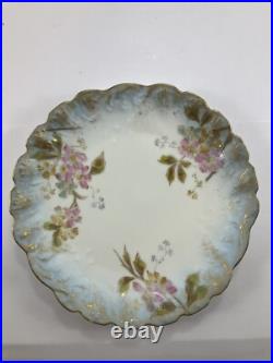 M Redon Limoges Floral Scalloped Plates 6 1/4 Blue/Gold/Pink Set of 6
