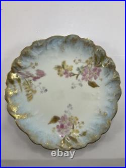 M Redon Limoges Floral Scalloped Plates 6 1/4 Blue/Gold/Pink Set of 6