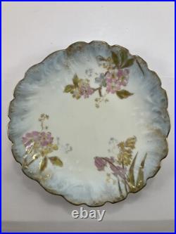 M Redon Limoges Floral Scalloped Plates 6 1/4 Blue/Gold/Pink Set of 6