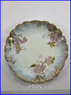 M Redon Limoges Floral Scalloped Plates 6 1/4 Blue/Gold/Pink Set of 6