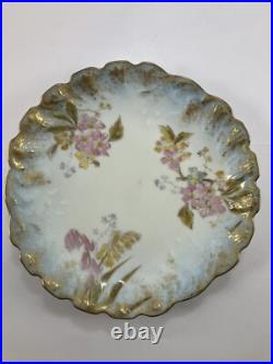 M Redon Limoges Floral Scalloped Plates 6 1/4 Blue/Gold/Pink Set of 6