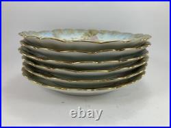 M Redon Limoges Floral Scalloped Plates 6 1/4 Blue/Gold/Pink Set of 6