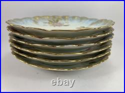M Redon Limoges Floral Scalloped Plates 6 1/4 Blue/Gold/Pink Set of 6