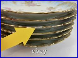 M Redon Limoges Floral Scalloped Plates 6 1/4 Blue/Gold/Pink Set of 6