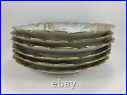 M Redon Limoges Floral Scalloped Plates 6 1/4 Blue/Gold/Pink Set of 6