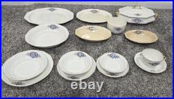 Martha Washington China Co Porcelain N Monogram Dinner Set White Blue Gold
