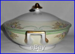 Meito China Porcelain Japan Floral Gold Green Yellow Covered Vegetable Bowl