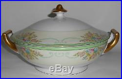 Meito China Porcelain Japan Floral Gold Green Yellow Covered Vegetable Bowl