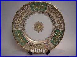Minton Encrusted Raised Gold Gilded Dinner Green Plate In Mint Condition 10 5/8