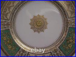 Minton Encrusted Raised Gold Gilded Dinner Green Plate In Mint Condition 10 5/8