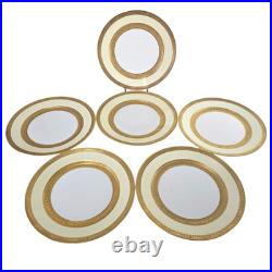 Minton England 6pc Dinner Plates 10.5 Gold Encrusted Cream Fine China H1797