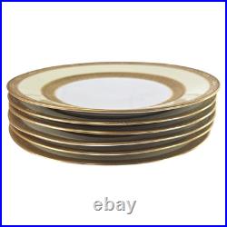 Minton England 6pc Dinner Plates 10.5 Gold Encrusted Cream Fine China H1797