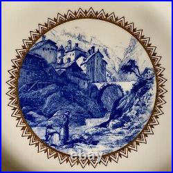 Minton England Pictorial Blue & Gold Cabinet Plates (6) c. 1891-1901 W. H Plummer