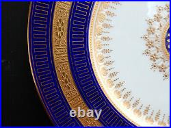 Minton H2980 Raised Beaded Gold Cobalt 10 1/4 Dinner Plate Collamore&Co