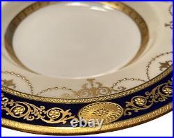 Minton K228 Raised Beaded Gold Neoclassical Cobalt Soup Low Bowls 9 Lot of 2