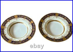 Minton K228 Raised Beaded Gold Neoclassical Cobalt Soup Low Bowls 9 Lot of 2