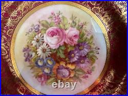 Minton china 6 painted plates 10.5in Dresden flowers artist J. Colclough gilded