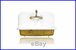 NEW 30 High Back Cast Iron Gold Leaf Original Porcelain Wall Farm Sink Package