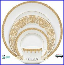 NEW Waterford Lismore Lace Gold China Five Piece Place Setting