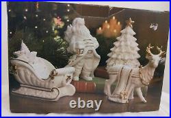 NIB Kirkland's Santa Reindeer Sleigh Tree White/Gold Figure Set