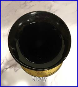 NIB VTG CHINESE BLACK & GOLD PORCELAIN VASE With WOOD STAND
