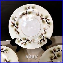 Narumi Shasta Pine Plates Tray Bowl, Gold Trim, 15 Piece China Set Vintage 1958
