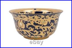 Navy and Gold Tapestry Porcelain Bowl 10 Diameter