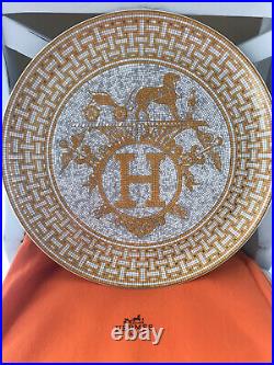 New HERMES Mosaique au 24 gold large tart plate fine china trusted seller France