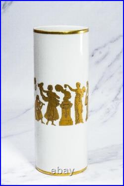 Nice Cylinder Antique Neoclassical Porcelain Gold White Vase Gerold Porzellan