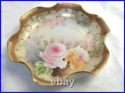 Nippon Floral Plate Gold Trim Ornate Ruffle Hand Painted 7.25 Inch