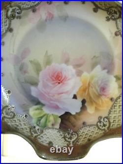 Nippon Floral Plate Gold Trim Ornate Ruffle Hand Painted 7.25 Inch