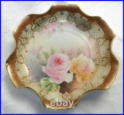 Nippon Floral Plate Gold Trim Ornate Ruffle Hand Painted 7.25 Inch