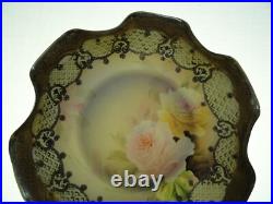 Nippon Floral Plate Gold Trim Ornate Ruffle Hand Painted 7.25 Inch