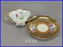 Nippon Hand Painted Floral Multicolor & Gold Beaded Bouillon Cup & Saucer