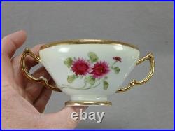 Nippon Hand Painted Floral Multicolor & Gold Beaded Bouillon Cup & Saucer