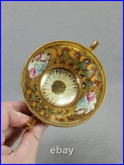 Nippon Hand Painted Floral Multicolor & Gold Beaded Bouillon Cup & Saucer