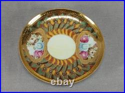 Nippon Hand Painted Floral Multicolor & Gold Beaded Bouillon Cup & Saucer