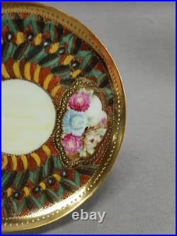 Nippon Hand Painted Floral Multicolor & Gold Beaded Bouillon Cup & Saucer