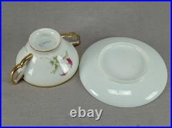 Nippon Hand Painted Floral Multicolor & Gold Beaded Bouillon Cup & Saucer