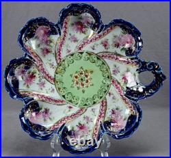 Nippon Hand Painted Purple Flowers Green Cobalt & Gold Large Bon Bon Dish