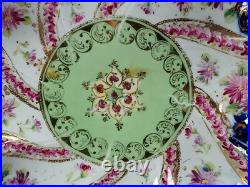 Nippon Hand Painted Purple Flowers Green Cobalt & Gold Large Bon Bon Dish