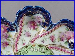 Nippon Hand Painted Purple Flowers Green Cobalt & Gold Large Bon Bon Dish