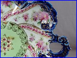 Nippon Hand Painted Purple Flowers Green Cobalt & Gold Large Bon Bon Dish