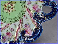 Nippon Hand Painted Purple Flowers Green Cobalt & Gold Large Bon Bon Dish