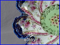 Nippon Hand Painted Purple Flowers Green Cobalt & Gold Large Bon Bon Dish