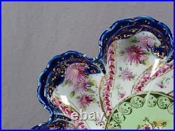 Nippon Hand Painted Purple Flowers Green Cobalt & Gold Large Bon Bon Dish