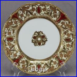 Nippon Hand Painted Raised & Beaded Gold Floral Scrollwork & Cranberry Plate C Nippon Hand Painted Raised & Beaded Gold Floral Scrollwork & Cranberry Plate C